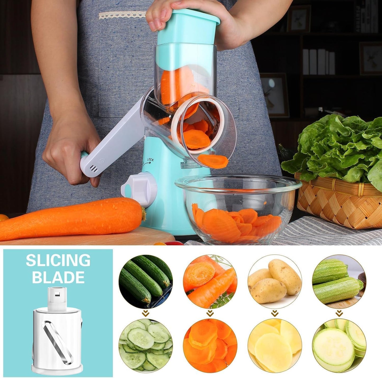 Purilite Select Rotary Cheese Grater with 3 Stainless Steel Blades