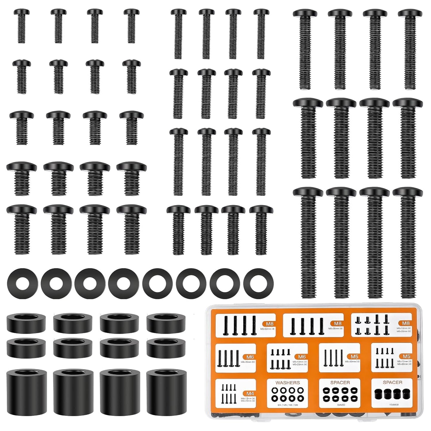 Universal TV Mounting Hardware Screw Kit Set - M4 M5 M6 M8 Screws,Spacers and Washers for Most TV/Monitor VESA Mount, TV Mount Replacement Screws with Box up to 80 inch(Black)