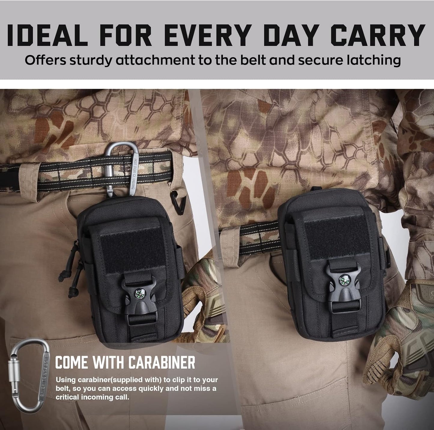 WYNEX Tactical Compass Phone Pouch, Large Molle Smartphone Holster Case Double Capacity Small Utility EDC Pouch with Compass Buckle and Carabiner