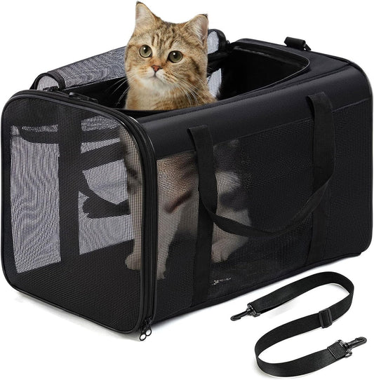 Conlun Cat Carrier Bag,Soft-Sided Pet Carriers for Dogs with 4-Sided Mesh,Airline Approved Cat Transport Carrier for Small&Medium Cats Kitten Puppy Up to 6Kg,Collapsible Cat Travel Carrier-M,Black