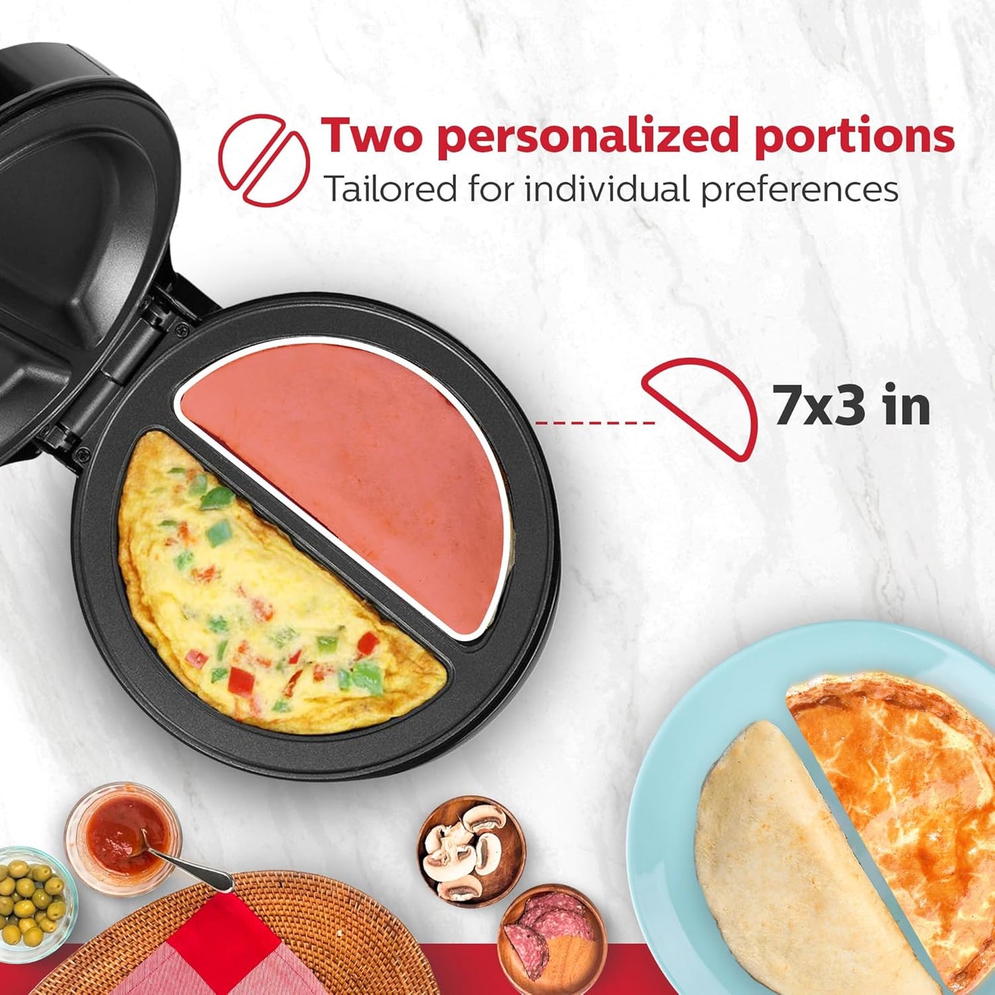 Holstein Housewares Non-Stick 6-Section Multi-Food Maker - Arepas, Mini Pancakes, Corncakes and More, 6-PC, Red/Black