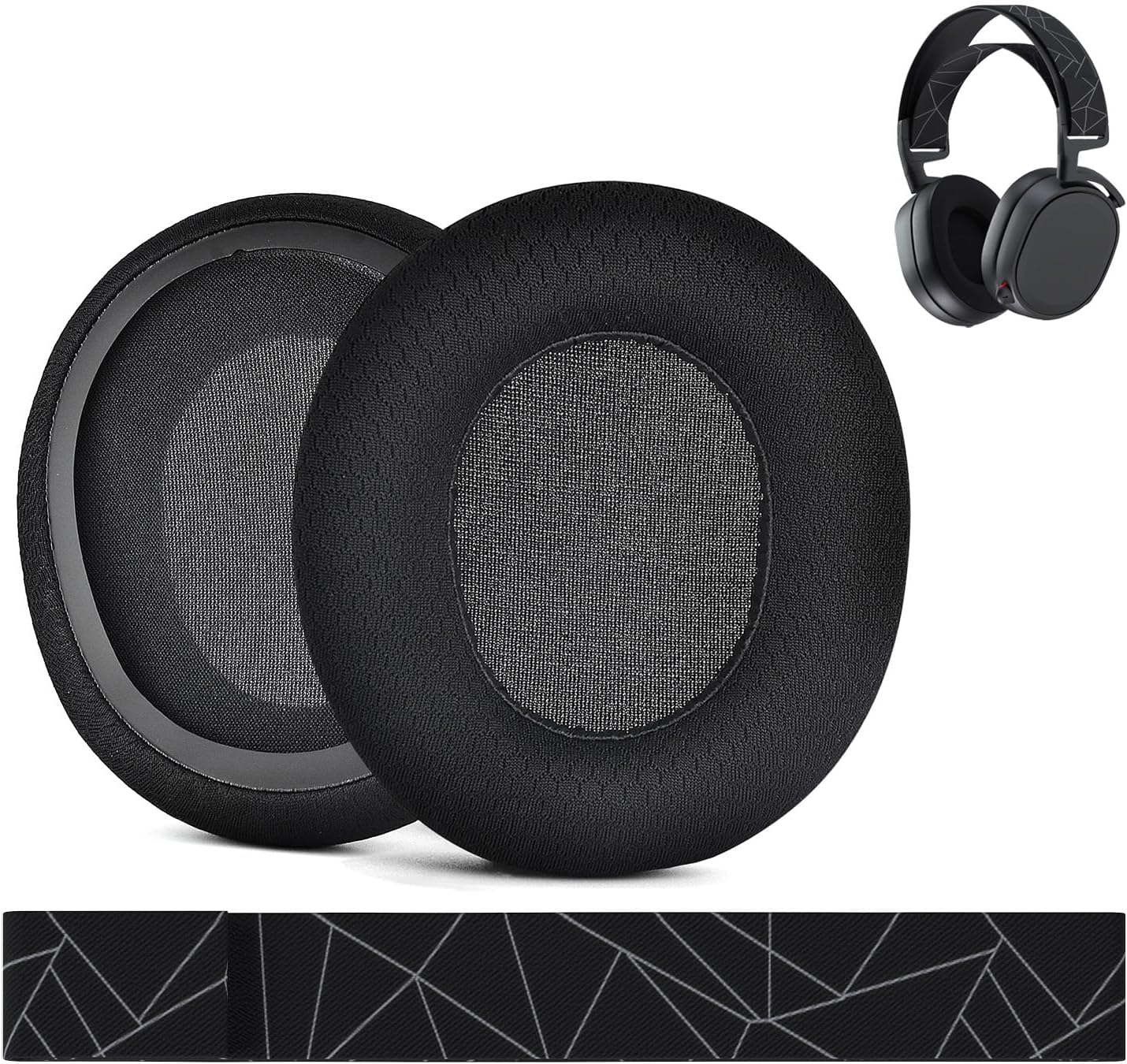 Ear Pads & Headband Replacement for SteelSeries Arctis 7/9 / Pro & Prime Wireless Gaming Headset etc. by MMOBIEL - Cooling Gel Ear Pad Cushions & Elastic Fabric Headband Top Pad Cushion
