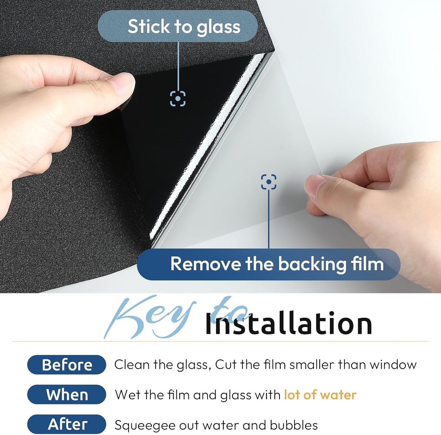 rabbitgoo Window Films for Privacy, Static Cling Frosted Glass Sticker, Non-Adhesive Privacy Film Sun Blocking Window Covering Frosting Vinyl Bathroom Sliding Glass Door, 44.5 x 200cm, Pure Frosted