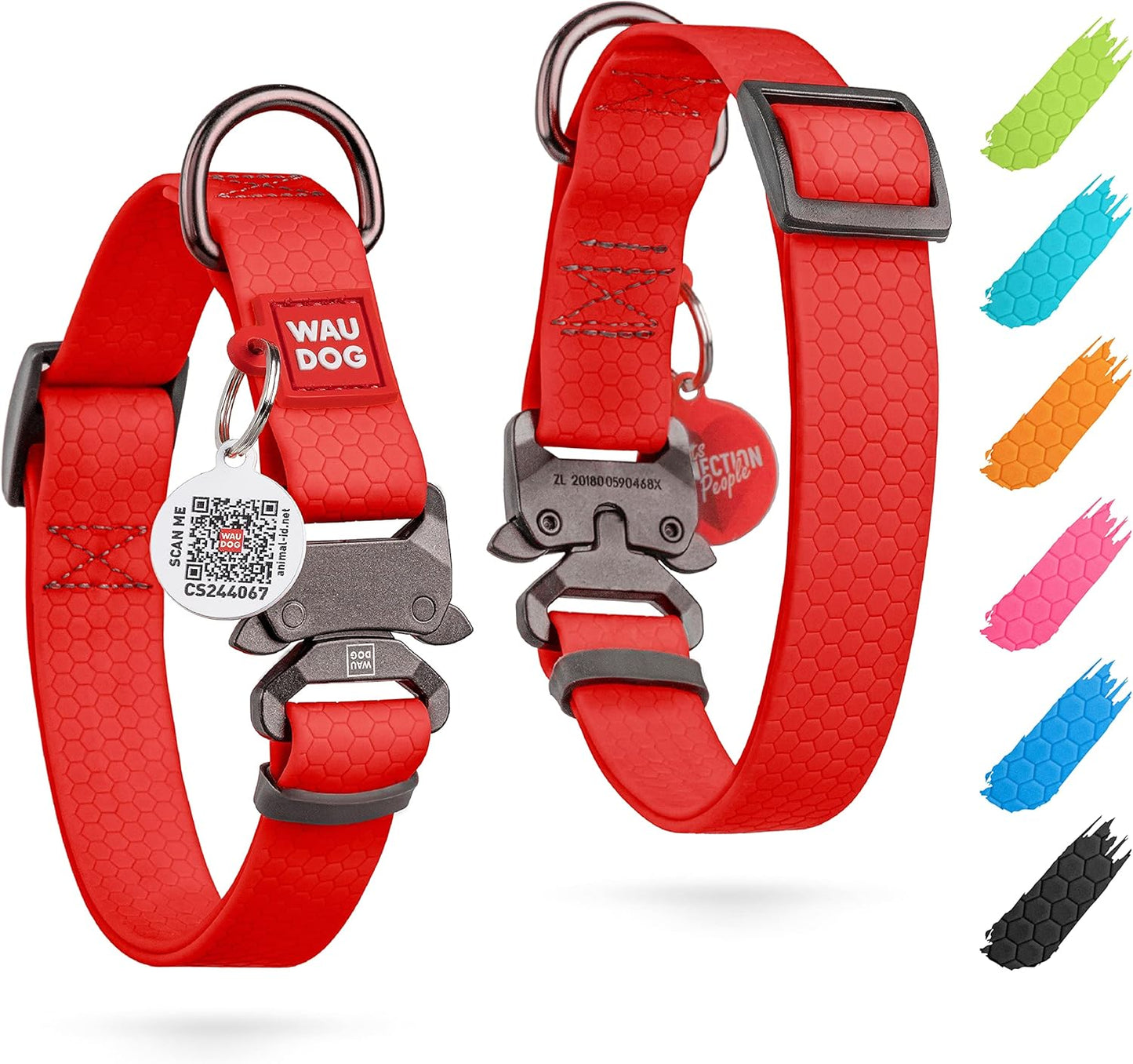 Waterproof Dog Collar - Adjustable Glow Dog Collar for Large Dogs, Small and Medium Dogs - Heavy Duty Dog Collars with Durable Metal Clasp and QR Dog Tag - Glow in The Dark Dog Collars