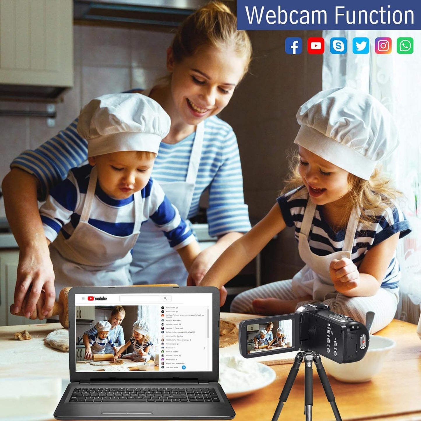 6K Camcorder Video Camera HD 64MP IR Night Vision Vlogging Camera for YouTube 18X Digital Zoom 4.0 Inch Touch Screen Video Camera with WiFi, Microphone, Stabilizer, Remote Control, 64GB SD Card