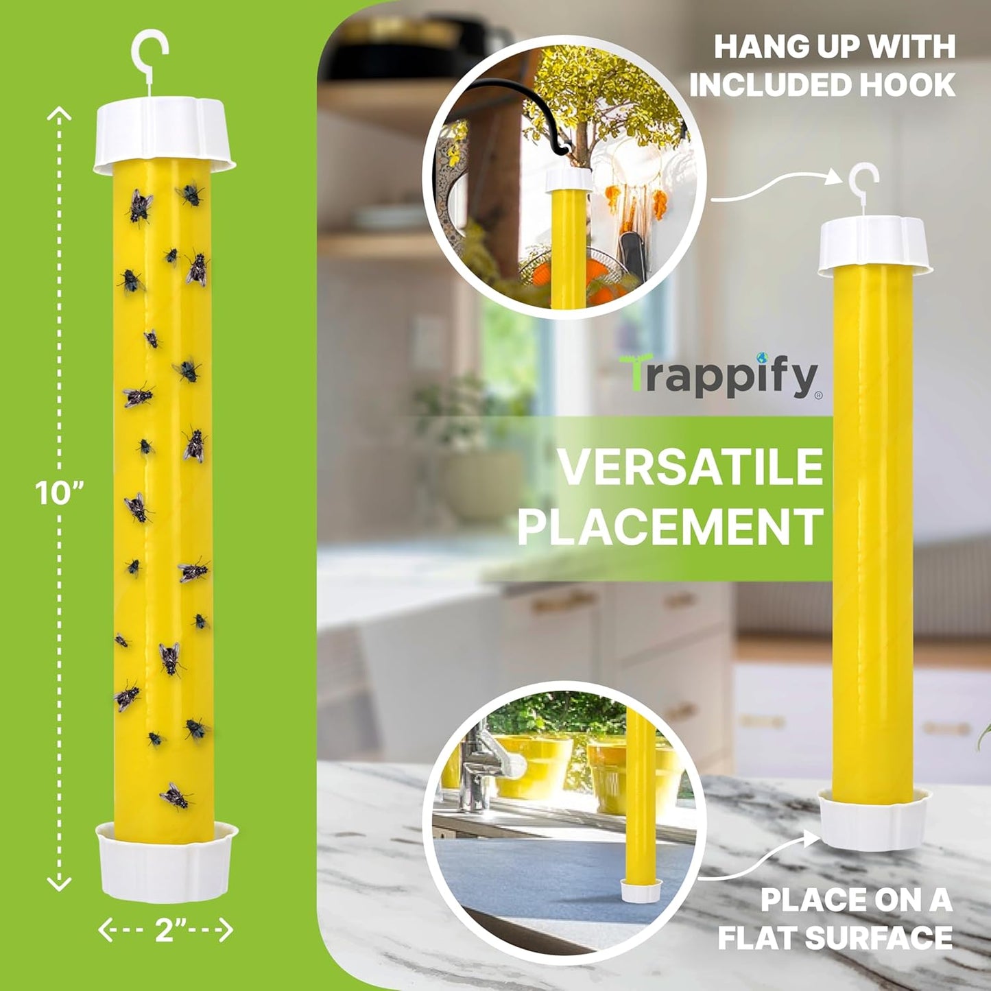Trappify Hanging Fly Traps Outdoor: Fruit Fly Traps for Indoors | Fly Catcher, Gnat, Mosquito, & Flying Insect Catchers for Inside Home - Disposable Sticky Fly Trap for Indoor House Pest Control (2)