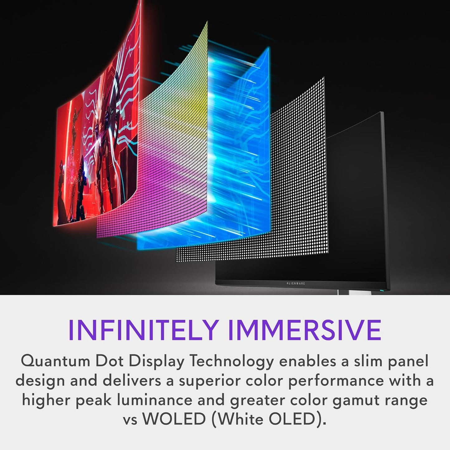 Alienware AW3423DW 34.18-inch Quantom Dot-OLED Curved Gaming Monitor, 3440x1440 pixels at 175Hz, 1800R Curvature, True 0.1ms gray-to-gray, 1Million:1 Contrast Ratio, 1.07 Billions Colors - Lunar Light