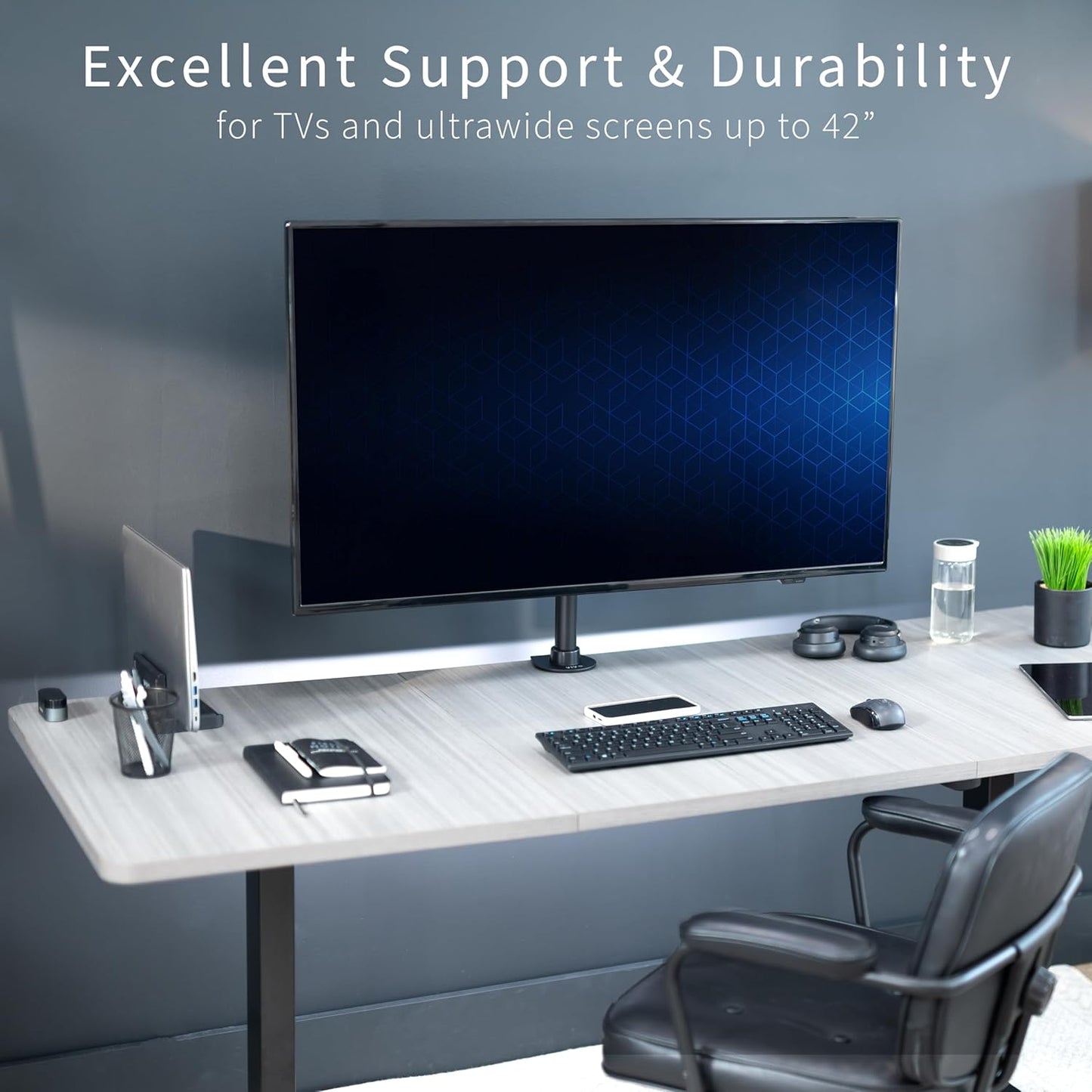 VIVO Ultra Wide TV Desk Mount for up to 55 inch Screens Weighing 29.9kg, Full Motion Height Adjustable Single Television Stand, Black, STAND-V155C
