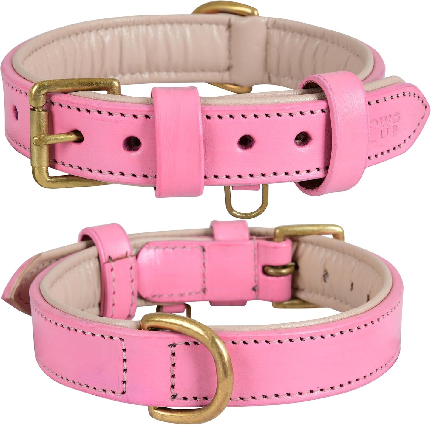DowgClub | Genuine Leather Dog Collar | Full Grain, Heavy Duty | Comfortable, Strong | Best for Pups, Small, Medium & Large Breeds | Pink, Brown, Black, Tan