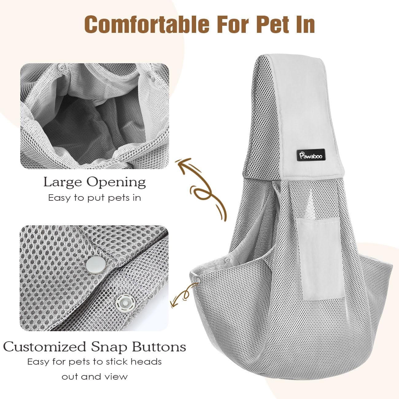 Pawaboo Small Dog Sling Carrier, Reversible Hands Free Dog Sling Carrier for Small Dogs and Cats, Puppy Sling Carrier with Adjustable Strap Buckle & Safety Harness, Puppy Essentials, Grey
