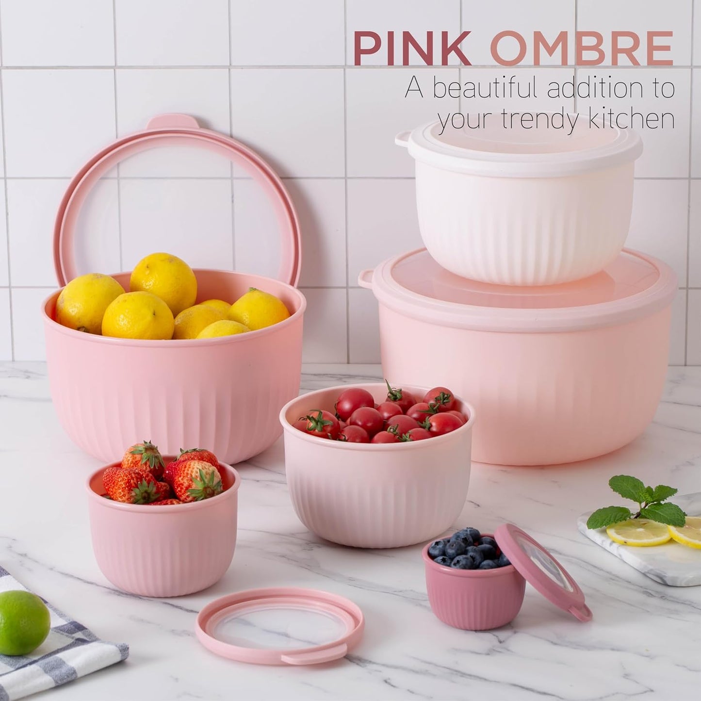 COOK WITH COLOR Prep Bowls with Lids- 8 Piece Nesting Plastic Small Mixing Bowl Set with Lids (Teal Ombre)