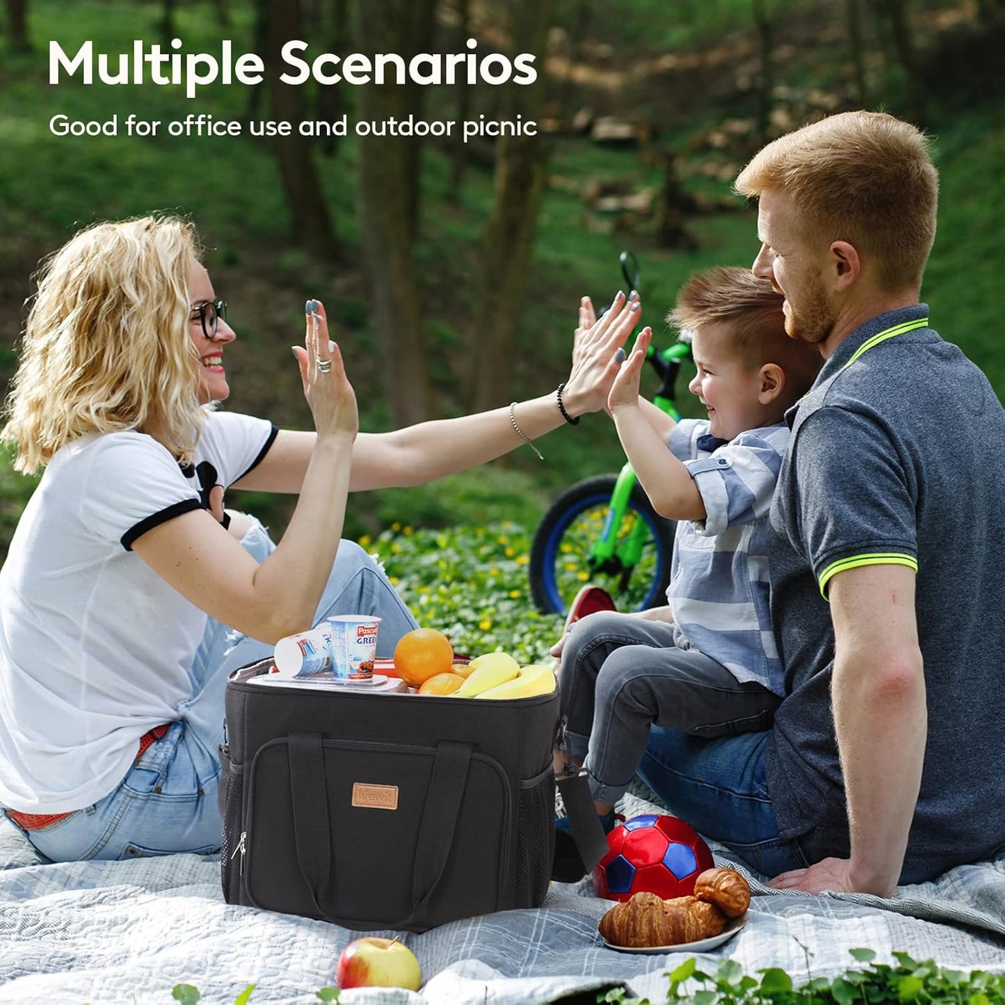 Lifewit Lunch Bag for Men, Insulated Lunch Box Leakproof Soft Cooler Cooling Tote for Adult Women, Waterproof Reusable Lunch Bags for Work Office Outdoor Picnic Camping, Black, 12-Can (9L)