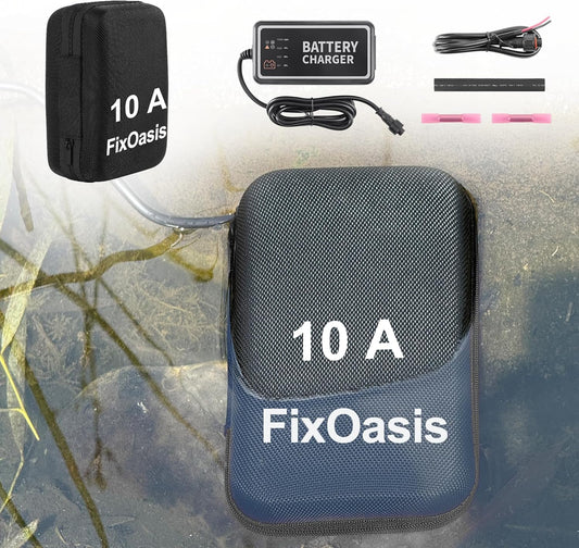 10Ah High-Capacity Fish Finder Battery and Charger Kit,Compact & Portable for Kayak,Compatible with GPS,Fish Finders,and Most 12V Electronics,with a Reusable Lifespan of at Least 5 Years