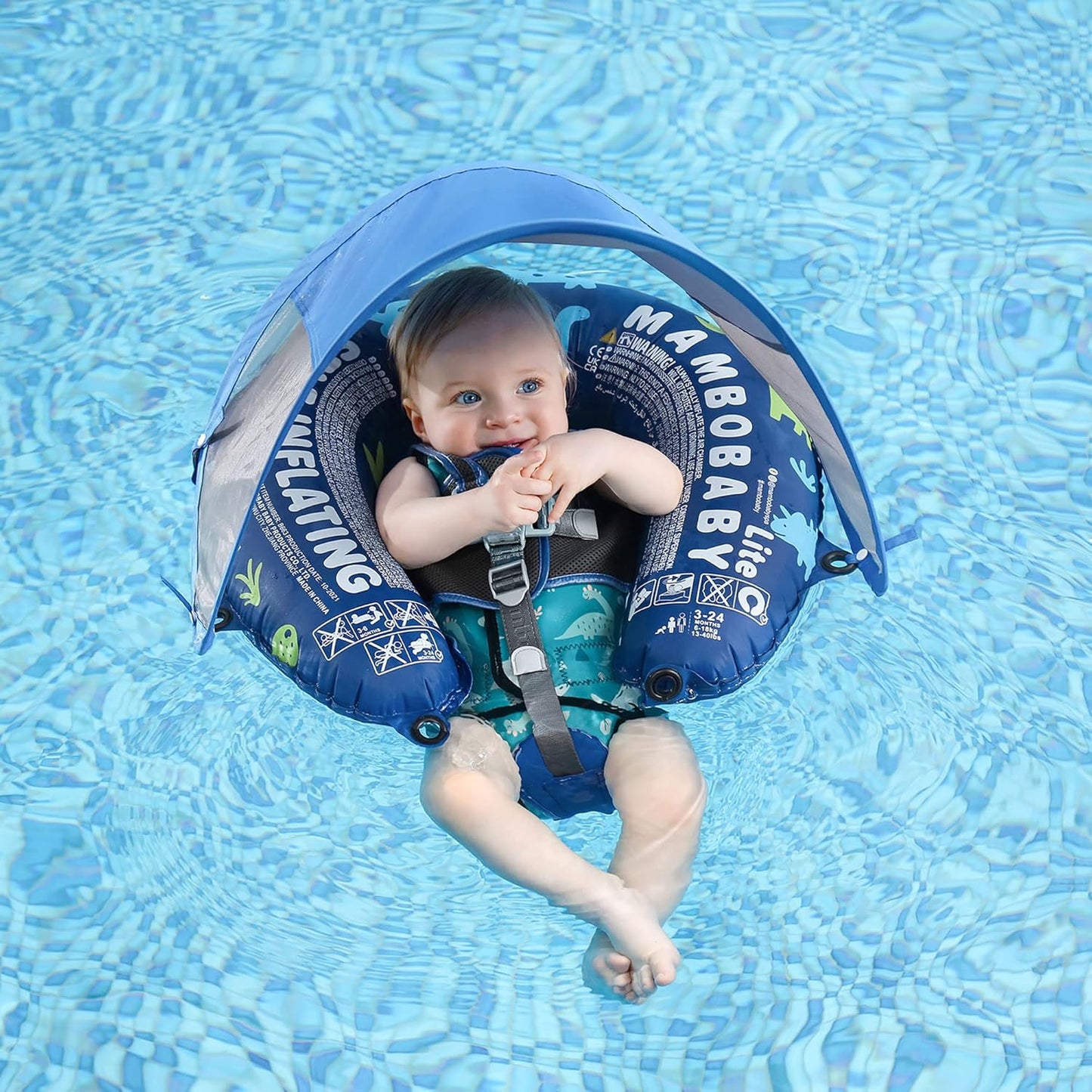 Mambobaby Baby Swim Float with Canopy, Non-Inflatable Solid Baby Float, Upgrade Soft Skin-Friendly Material Infant Swim Float