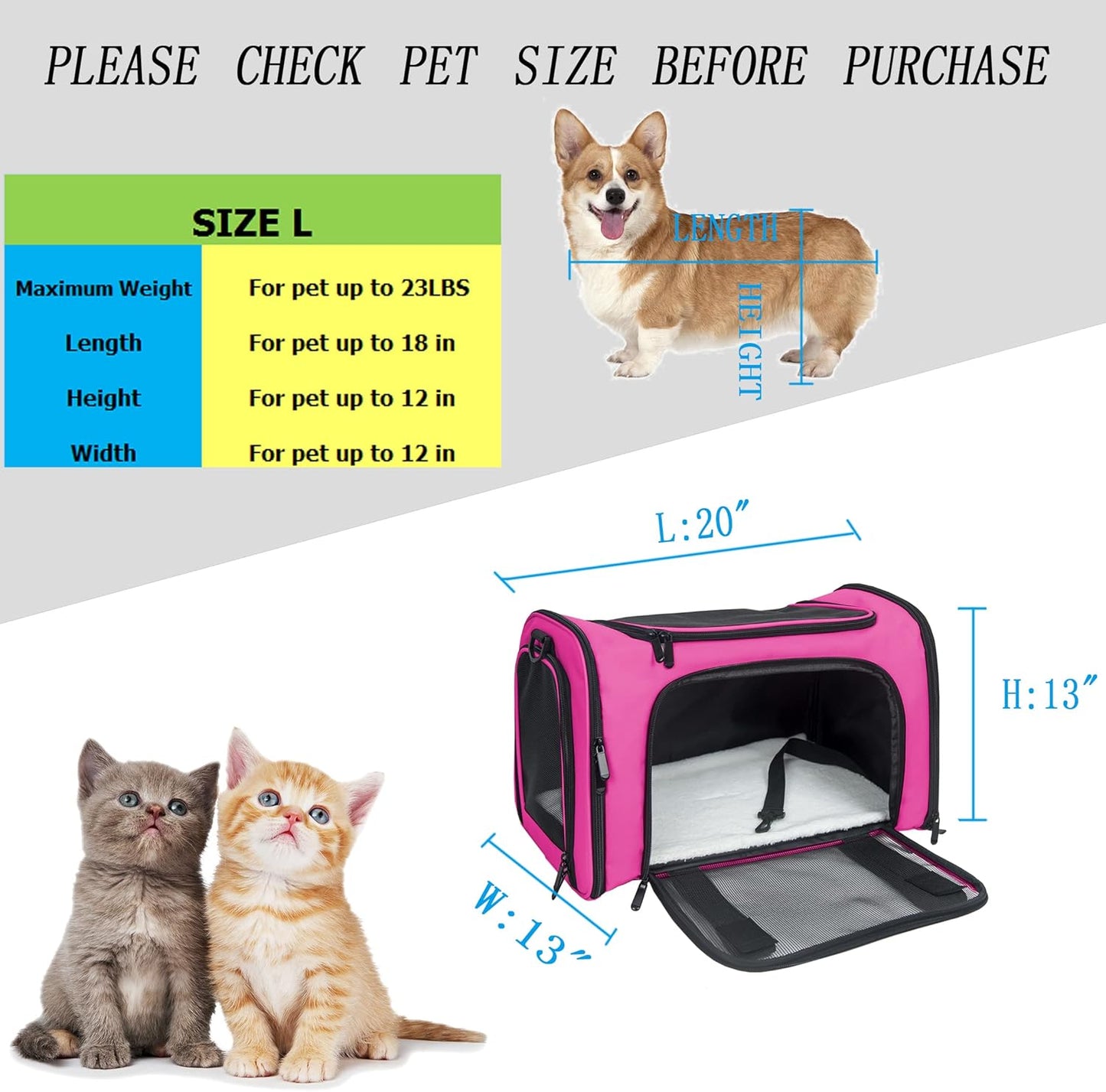 NextFri Soft Sided Carrier for Cats Dogs,TSA Airline Approved Collapsible Travel Pet Carrier (Magenta, Medium)