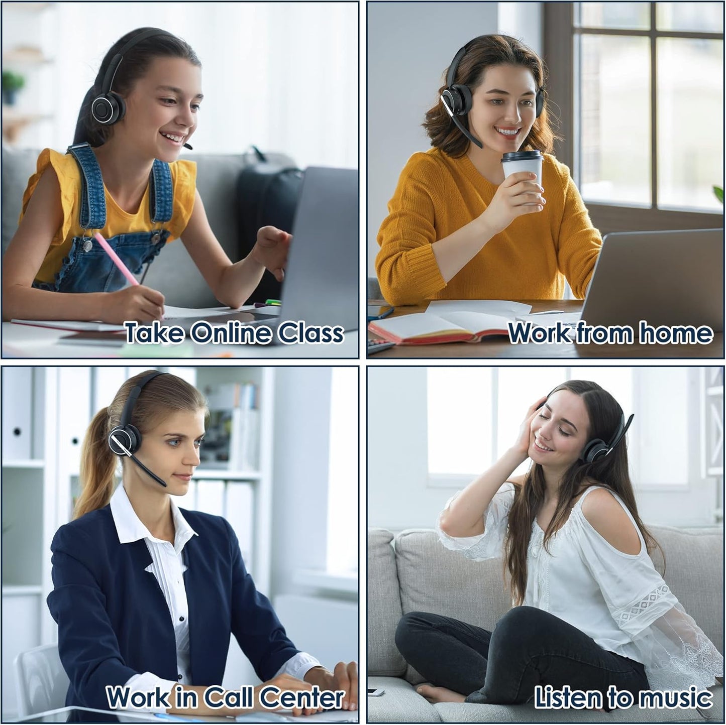 (Upgraded Version) PrancyBt Wireless Headset, Bluetooth Headset with AI Noise Cancelling Mic, Bluetooth V5.2 Headphones with USB Dongle, Charging Base & Mic Mute for PC/Cell Phones/Call Center