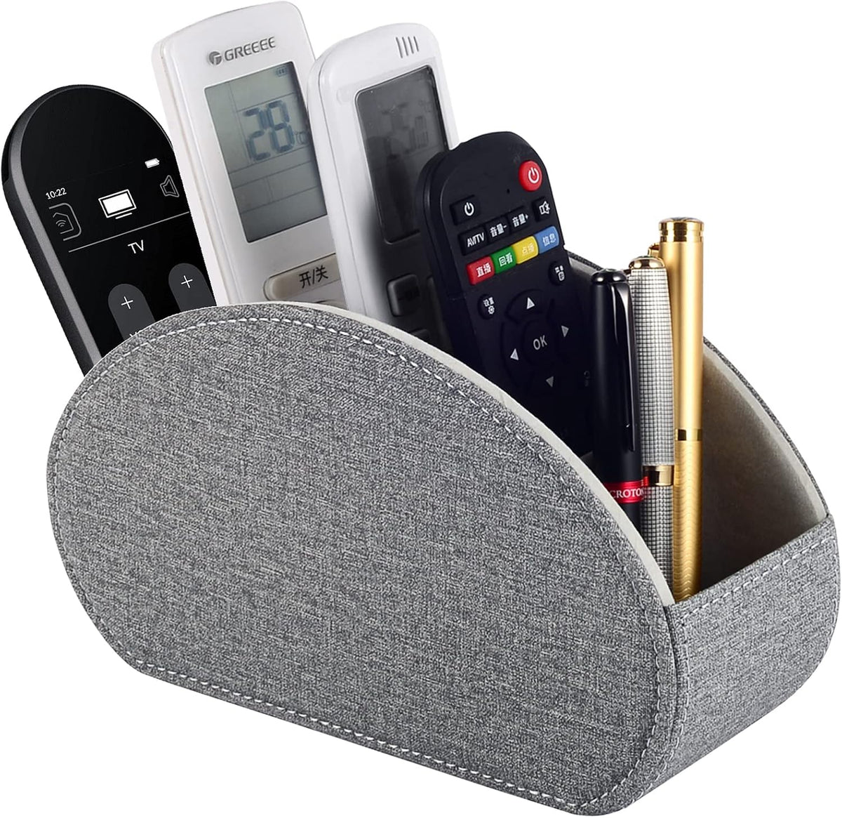 Tv Remote Holder Tray with 5 Compartments,PU Leather Remote Control Holder/Caddy Nightstand Decoration,Placed Media Remote Storage Box/Glasses/Makeup Brush/Office Products/Desktop Organizer (Grey)