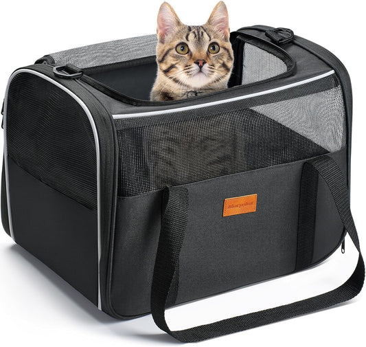 Morpilot Cat Carrier Soft - Portable Pet Carrier for Small or Medium Cats, Dogs and Puppy up to 14lbs, Airline Approved Dog Carrier with Safety Buckle - (Dark Gray)