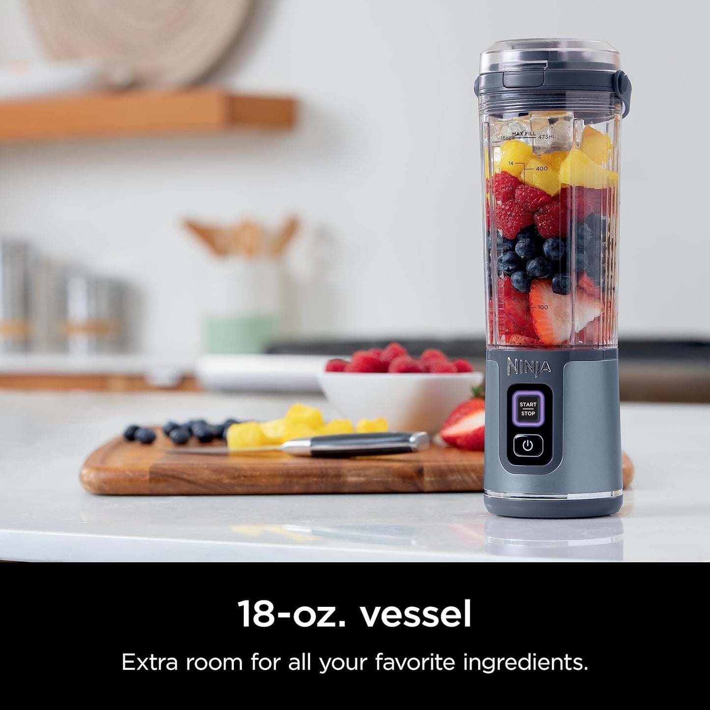 Ninja Blast Portable Blender, Cordless, 18oz. Vessel, Personal Blender for Shakes & Smoothies, BPA Free, Leakproof Lid, USB-C Rechargeable, Black, BC151BKC (Canadian Version)