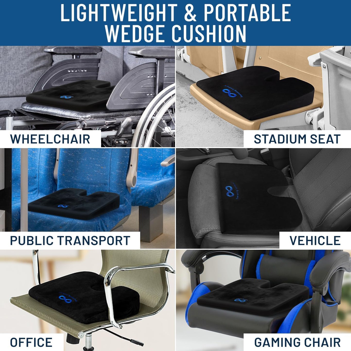 Everlasting Comfort Memory Foam Seat Cushion - Office Chair Cushion for Work, Travel, Car Support Pillow for Driving - Portable Seat for Chairs and Desks - Coussin Chaise - Black