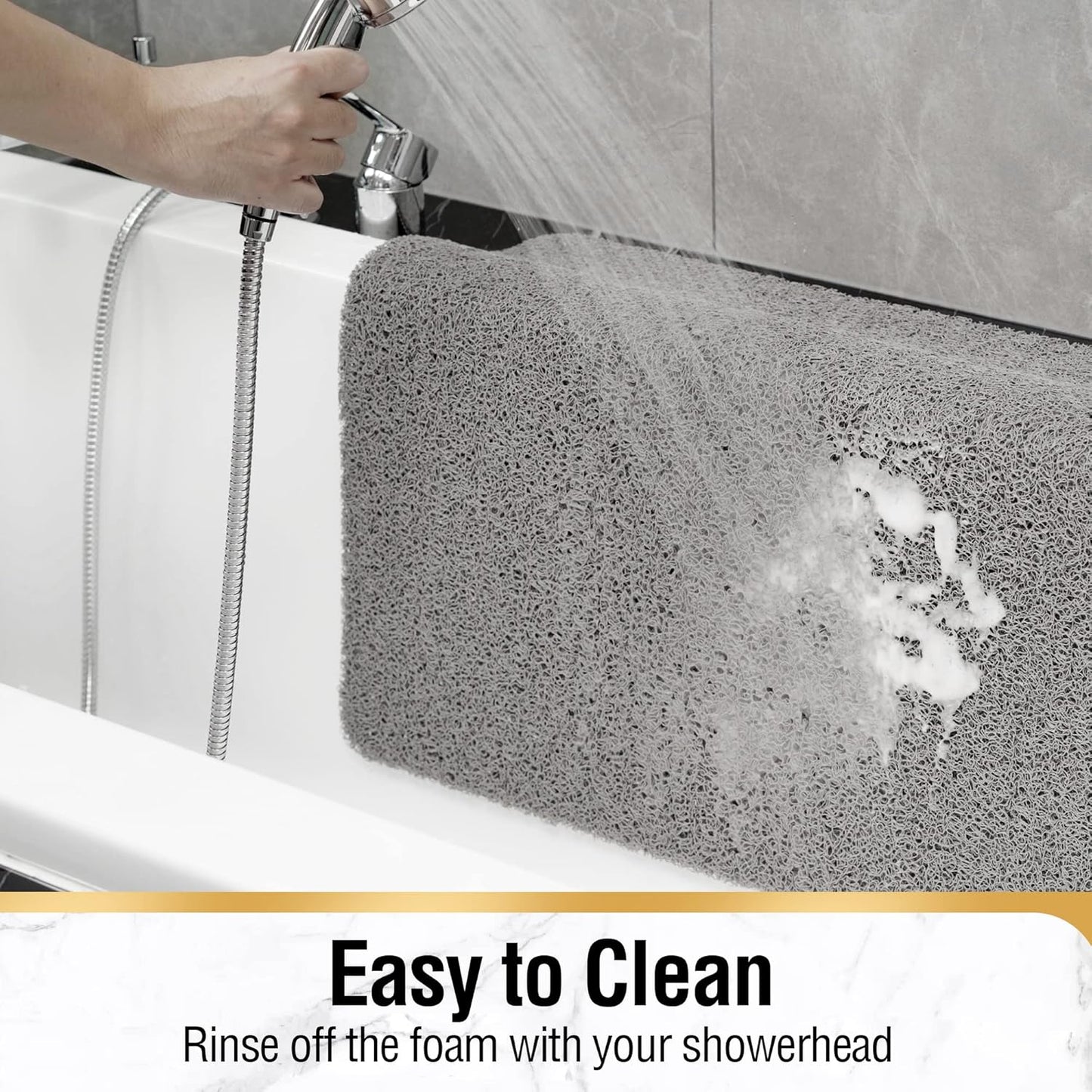HITSLAM Shower Mat Non Slip, 24 x 16 Inch Bathtub Mat Non Slip with Drain, Soft PVC Loofah Bath Mat for Tub, Quick Drying Bathroom Shower Mat, Grey