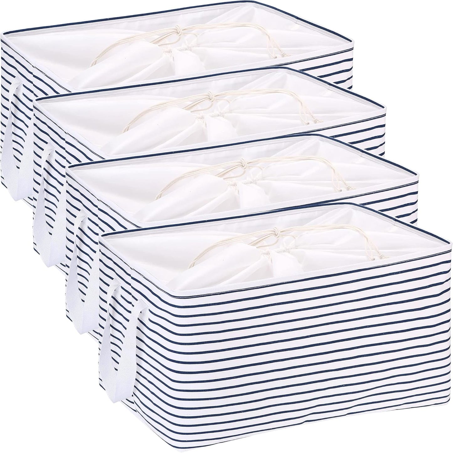 Hinwo 6-Pack Small Canvas Fabric Storage Baskets Set with Handles, Open Storage Bins, Cube Storage Organizer, Shelf Organizer Bins for Closet, 7.9L, 12 x 8 x 5 Inches, Grey Stripe