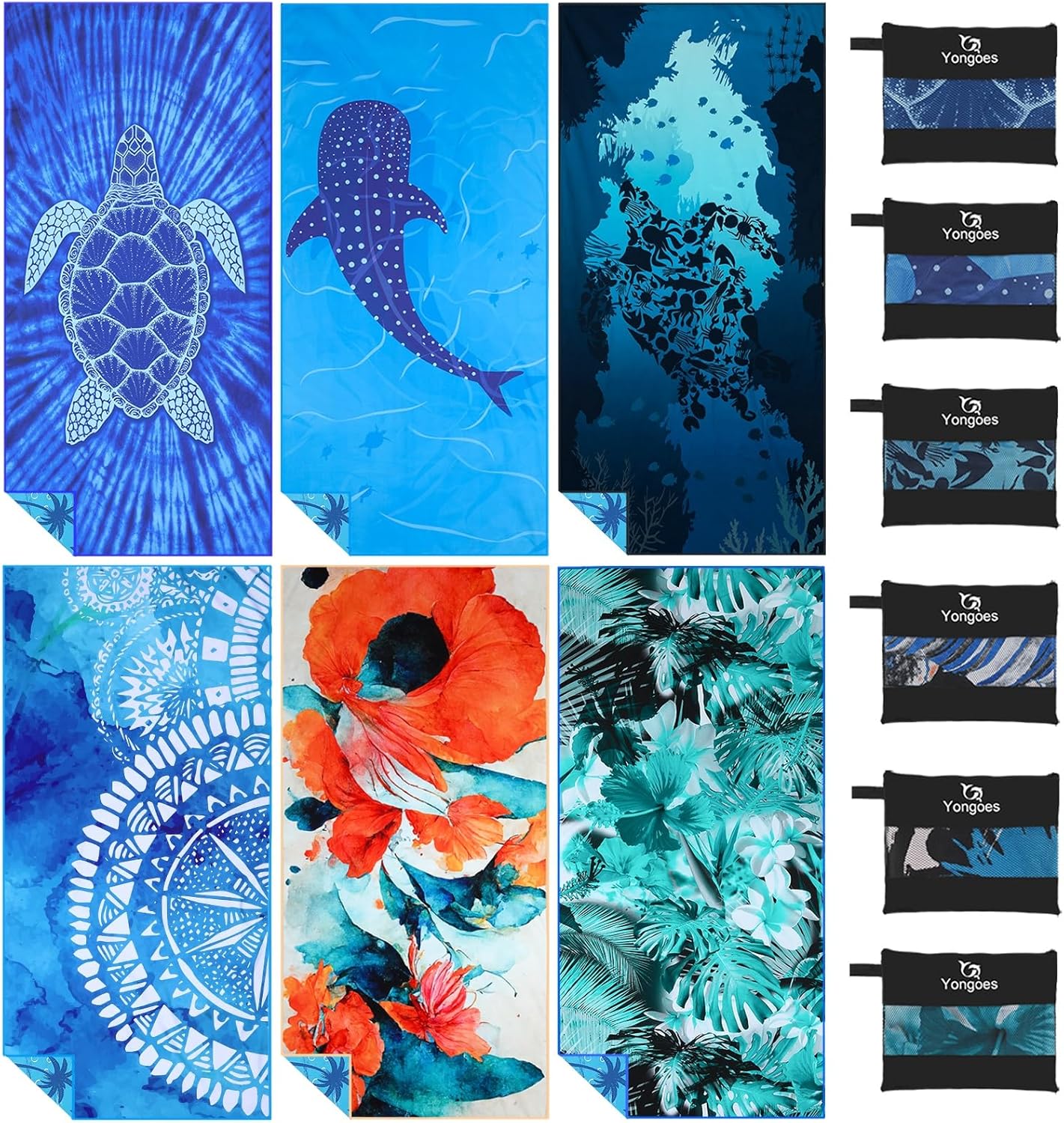 4 Pack Microfiber Lightweight Thin Beach Towel Sand Free Quick Dry Super Absorbent Compact Oversized Large Towels for Swimming Pool Yoga Gym Travel Vacation Beach Accessories Essentials for Adults