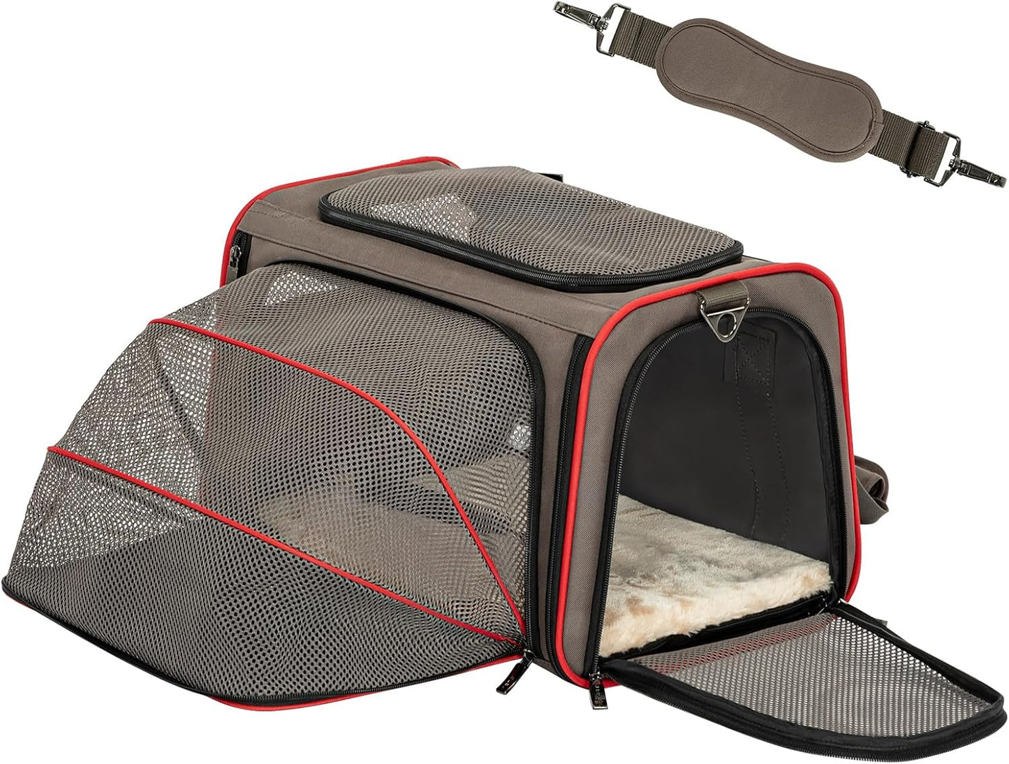 Petsfit Expandable Cat Dog Carrier Airline Approved, 17" L x 11" W x 11" H Soft-Sided Portable Pet Travel Carrier for Kitten, Puppy, Removable Soft Plush Mat and Pockets, Auto-Locking Zippers