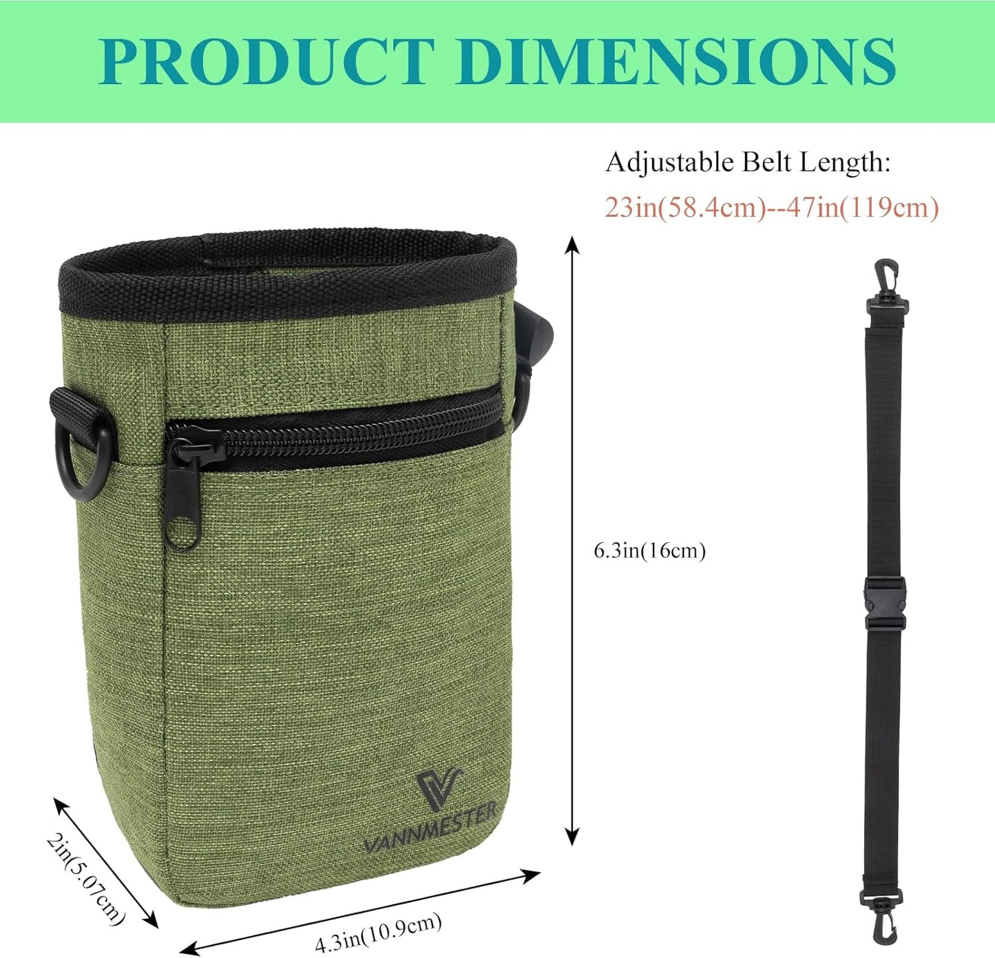VANNMESTER Dog Training Treat Pouch,Hands-Free Dog Treat Bag,Puppy Treat Pouch,Dog Training Bag with Adjustable Belt, Metal Clip-Green