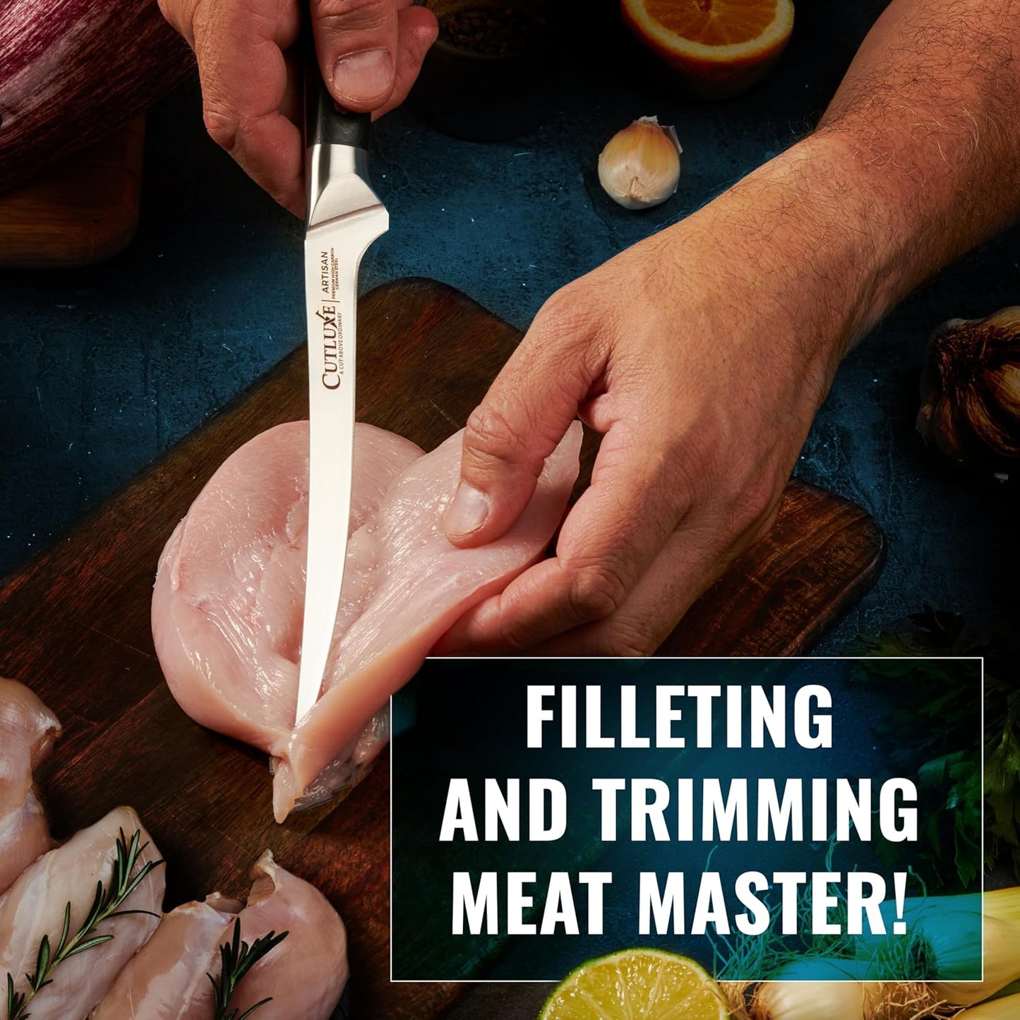 Cutluxe Fillet Knife for Fish & Meat – 7" Fish Knife for Filleting – High Carbon German Steel, Full Tang & Ergonomic Handle Design – Artisan Series