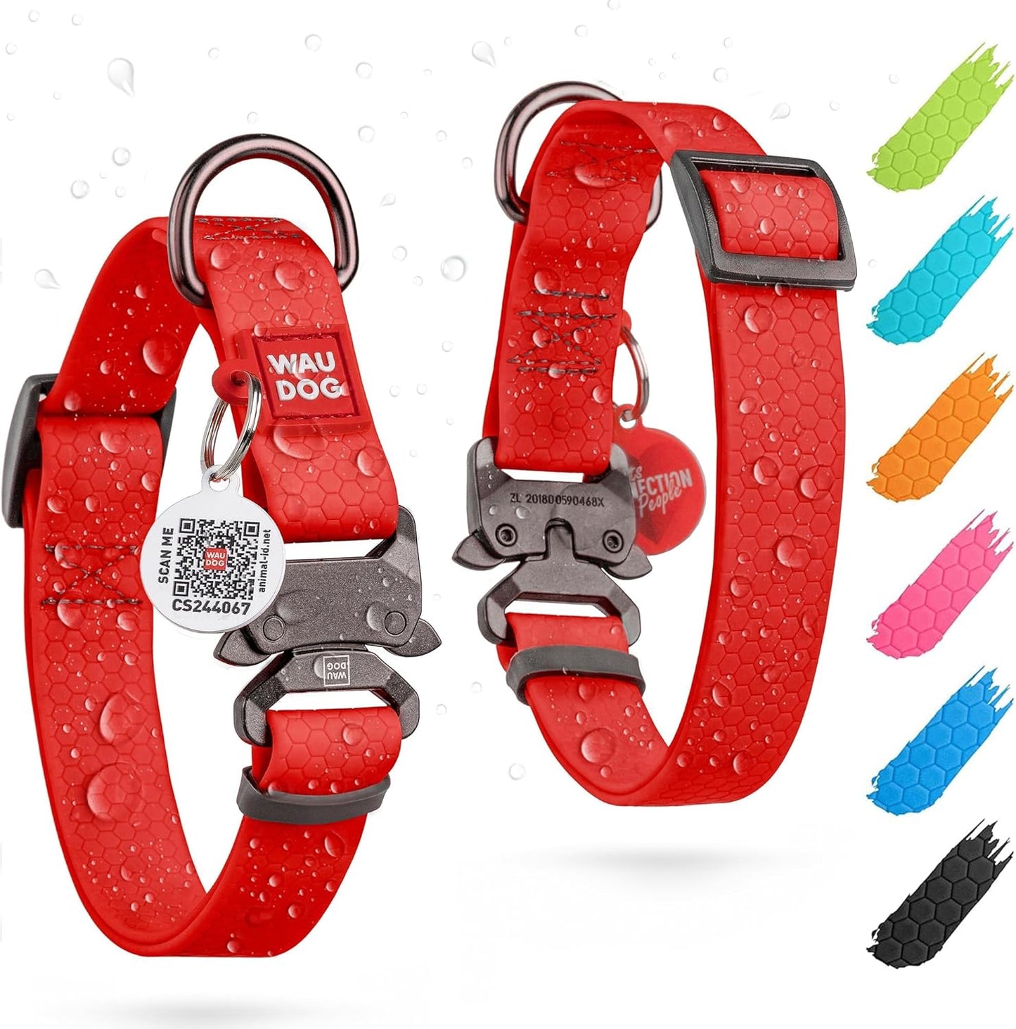 Waterproof Dog Collar - Adjustable Glow Dog Collar for Large Dogs, Small and Medium Dogs - Heavy Duty Dog Collars with Durable Metal Clasp and QR Dog Tag - Glow in The Dark Dog Collars