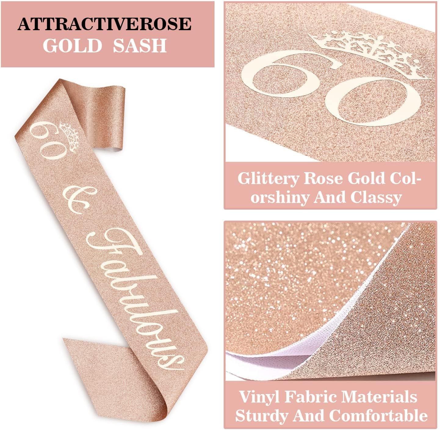 65th Birthday Decorations for Women, Including 65th Birthday Sash and Crown, Cake Topper and Candles, Number Balloons Rose Gold, 65 Year Old Gifts for Women