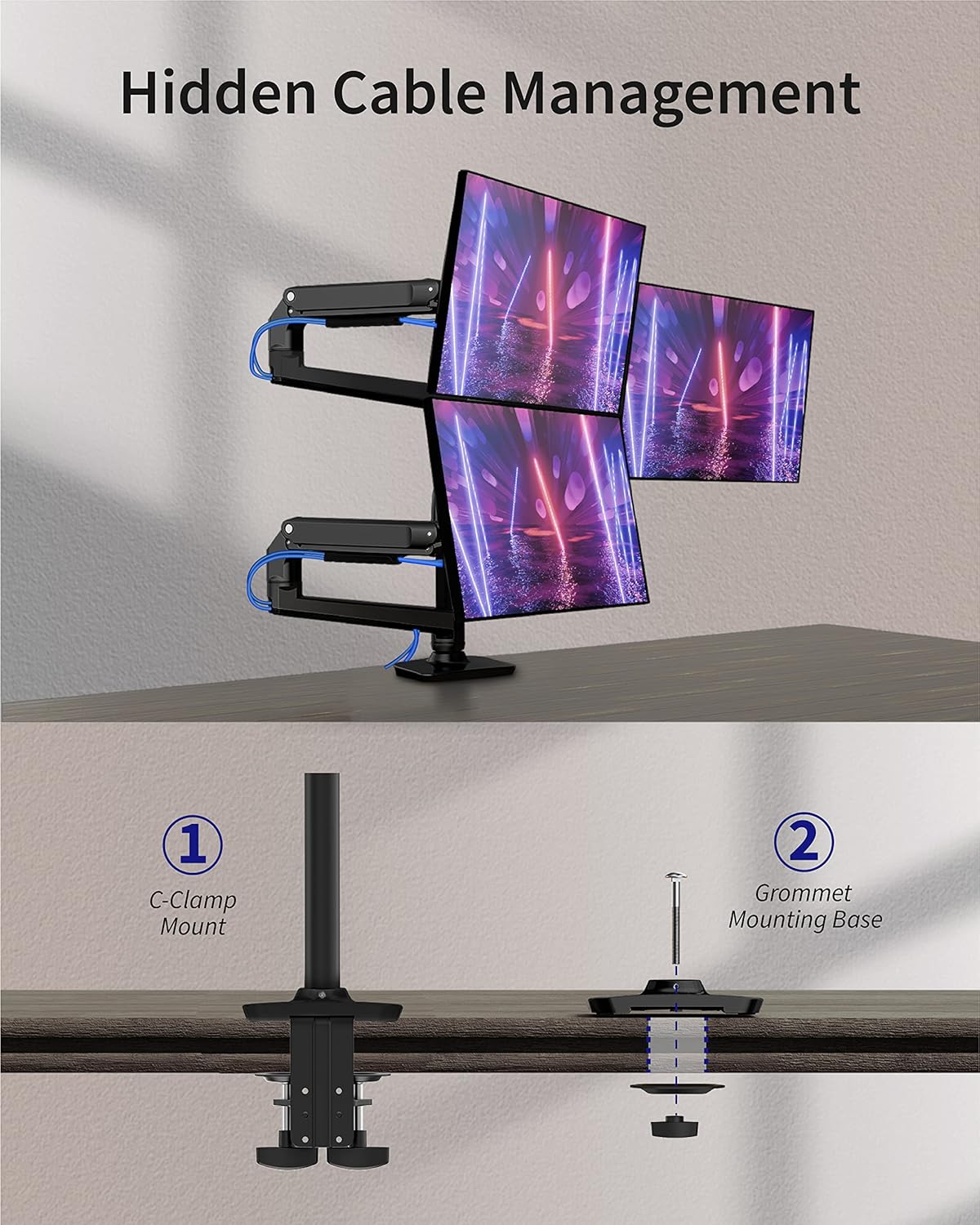 ErgoUnion Dual Monitor Stand for Desk, Vertical Dual Monitor Mount with Wide Range of Motion, Dual Monitor Arm for 17-40" Screen up to 25 lbs Each, Computer Monitor Stand for 2 Monitors - Black