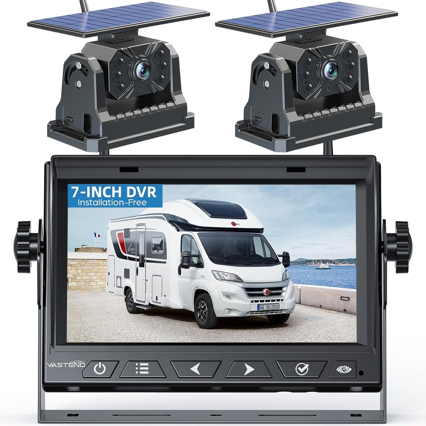 Magnetic Solar Wireless Backup Camera No Installation VASTEND 7'' Rear View Camera for Car No Delay 10000mAh Rechargeable RV Backup Camera 1080P for Truck Trailer Camper (VS-7A)