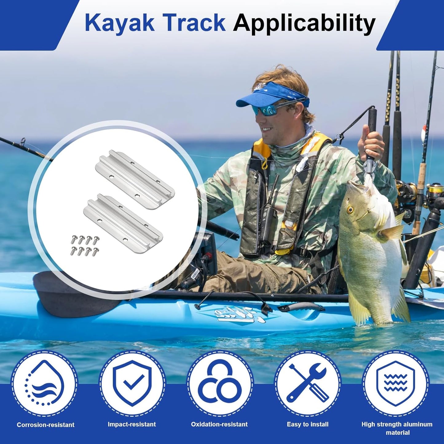 Kayak Track Kayak Rail Accessories Mount for Fishing Rod, Cup Holder, Paddle Holders, Fish Finder, Anchor Cleats for 1/2" Wide Track Hardware (4 Inches, Aluminum, 2 Pieces)