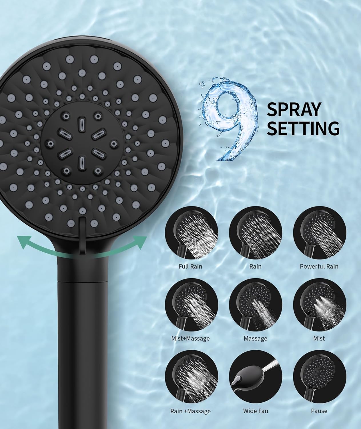 Filtered Shower Head with Handheld, High Pressure 9 Spray Mode Chrome Showerhead with Filters,Detachable Shower Head,Water Softener Filters Beads for Hard Water -Remove Chlorine