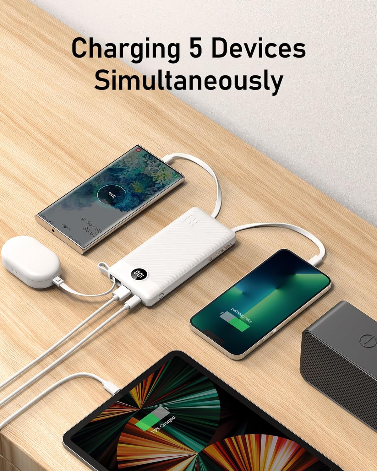 VEEKTOMX Power Bank with Built-in Cables 10000mAh Portable Charger for iPhone Slim Fast Charge USB C Battery Pack Travel Essentials Powerbank Compatible with iPhone, Samsung, Android, etc