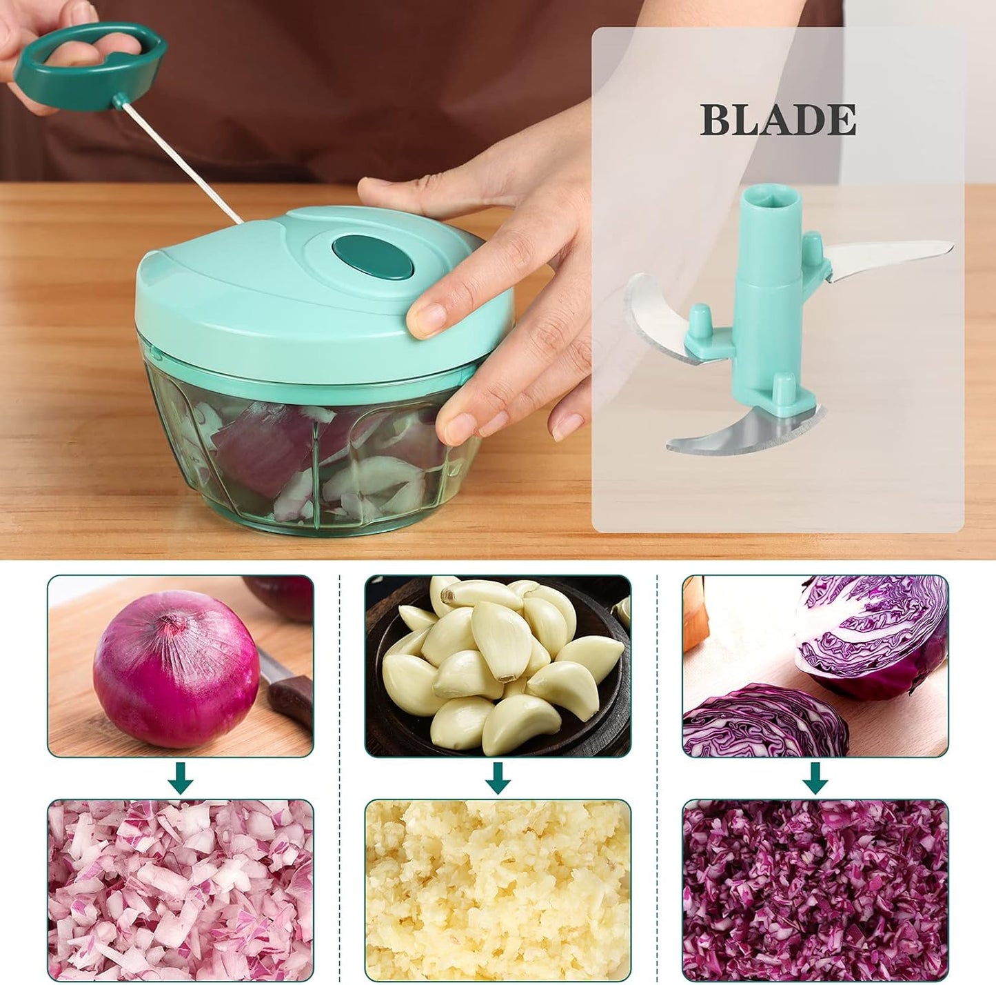 Cambom Manual Food Chopper Vegetable Cutter, Hand String Vegetable Chopper Onions Cutter for Vegetable Fruits Nuts BPA Free Food Safe Material, 550ml Gray