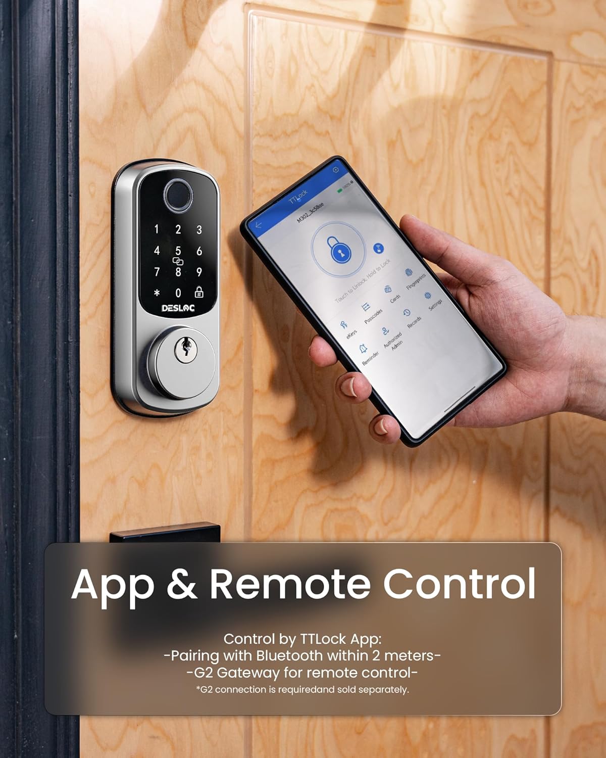DESLOC B200 Fingerprint Smart Door Lock, Keyless Entry Door Lock, App Control, Easy Installation, Front Door Smart Deadbolt Lock, Touchscreen Keypad, Emergency Power Port, 12 Months Battery, IP54