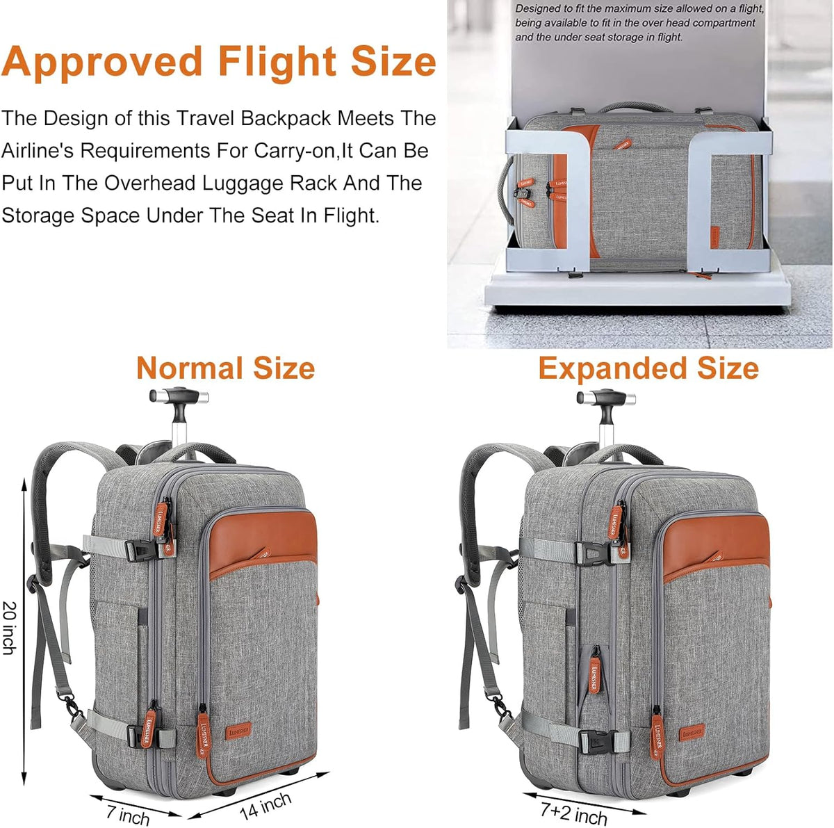 Lumesner Carry on Backpack, Extra Large 40L Flight Approved Travel Backpack for Men & Women - PuriLite
