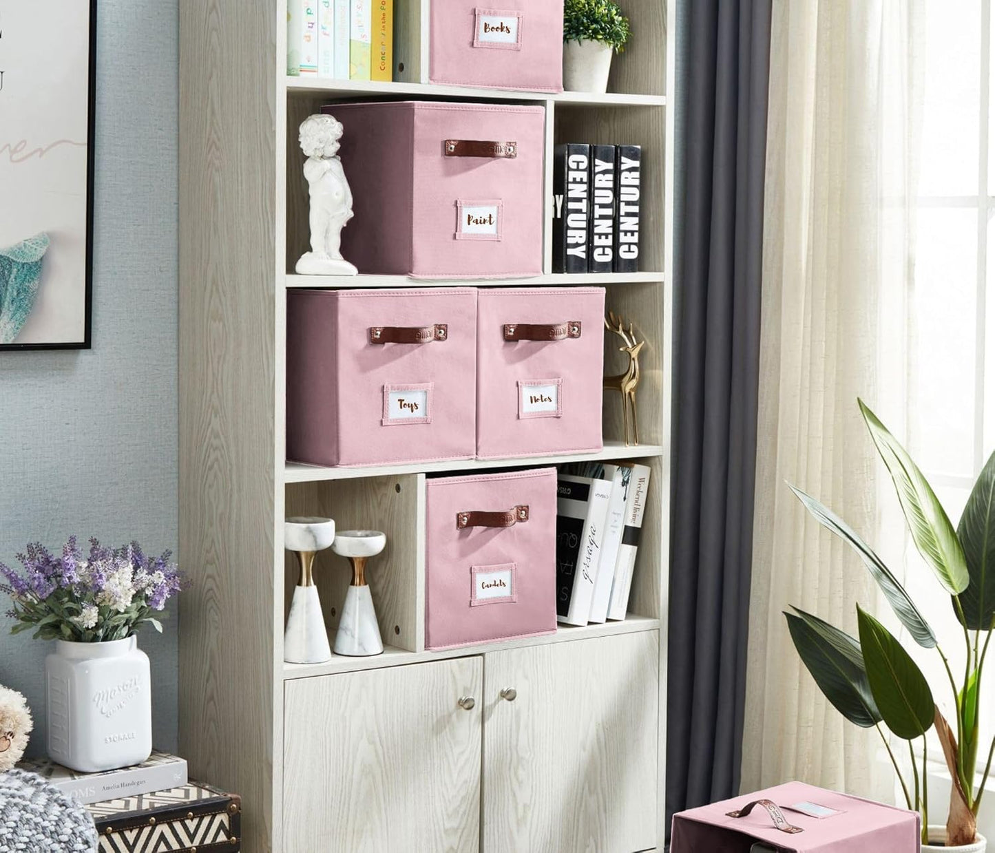 DECOMOMO Cube Storage Bin, Storage Cubes with Labels, Baskets for Shelves Kallax Linen Closet Organizers (Cube 10.5x11"/ 6pcs, Black)