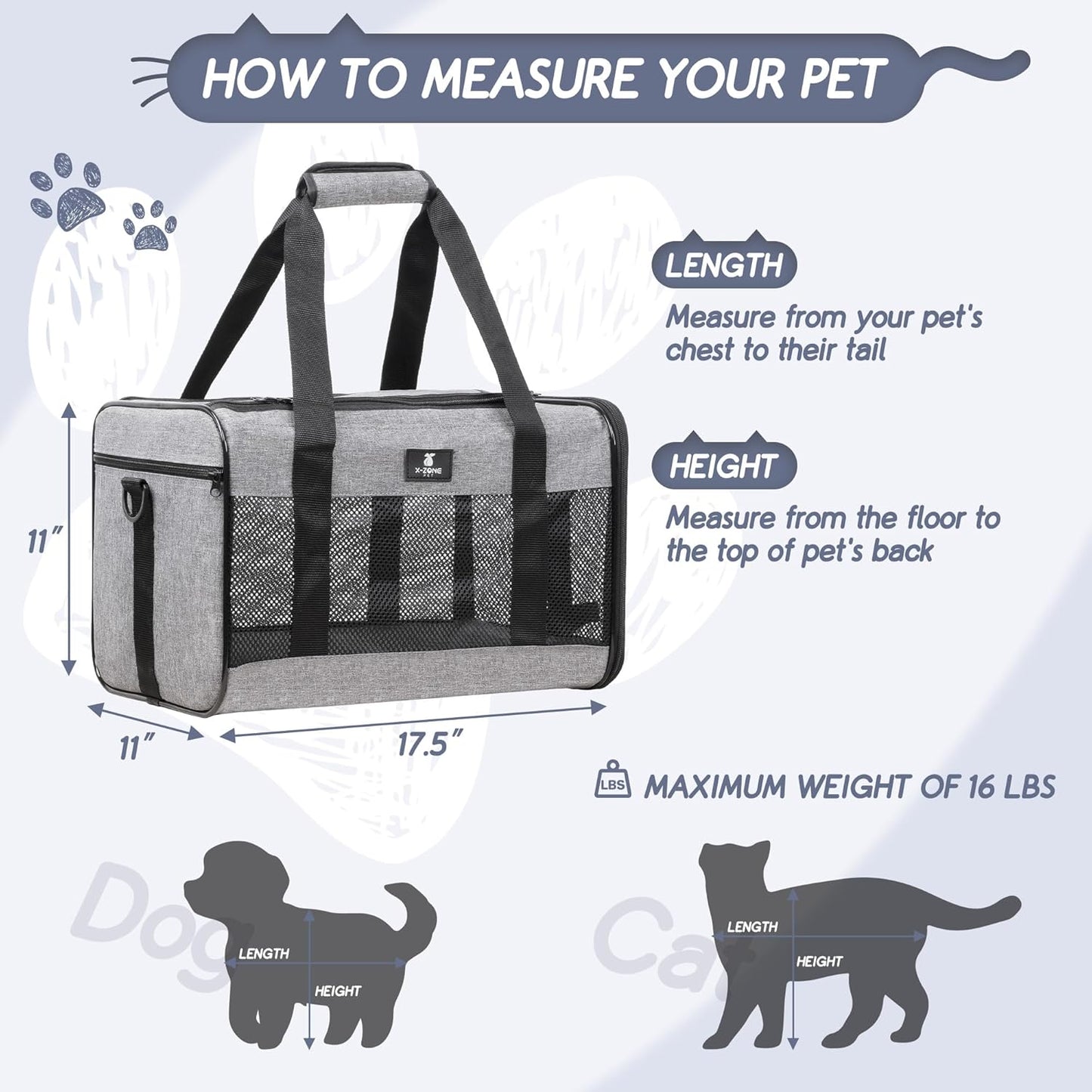 X-ZONE PET Cat Carrier Dog Carrier Pet Carrier for Small Medium Cats Dogs Puppies of 15 Lbs,Airline Approved Soft Sided Pet Travel Carrier,Dog Carriers for Small Dogs - Black Grey Purple Blue Brown