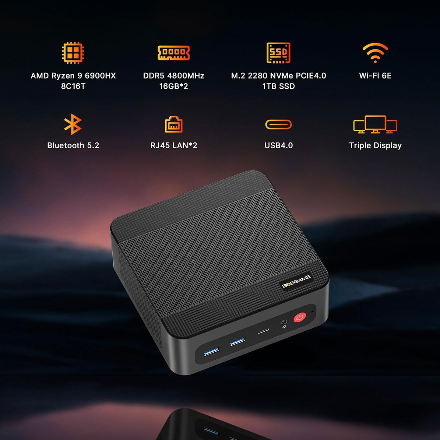 BOSGAME P4 Gaming Mini PC Ryzen 7 5700U 32GB RAM 1TB NVMe M.2 2280 SSD, 11-Pro OS Mini Computers, Micro PC 4K 60Hz Triple Display, HDMI+DP+Type-C, WiFi 6E, BT5.2, PD3.0, Dual 2.5GbE LAN