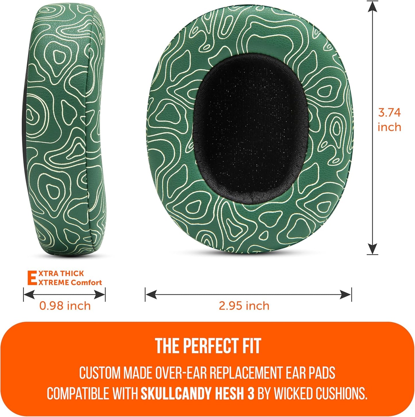 WC Replacement Earpad Cushions for Skullcandy Hesh 3 & Crusher Over-Ear Headphones Made by Wicked Cushions | Improved Durability and Thickness for Improved Comfort and Noise Isolation | 90's Black