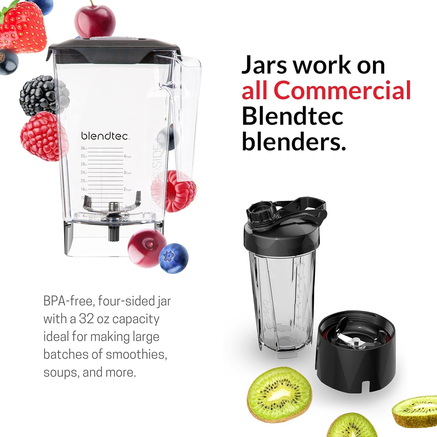 Blendtec Total Classic Original Blender and 90 oz WildSide+ Jar - Kitchen Blender Bundle - Red