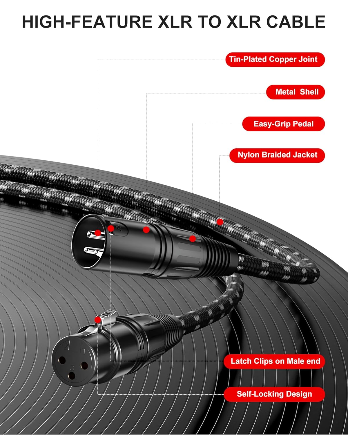 VANDESAIL XLR Cables 25ft 2 Pack, Durable Nylon Braided XLR Microphone Cable, Mic Cable, Shielded and Fully Balanced OFC Male to Female Cord for Recording Mixer Amplifie Speaker Black White