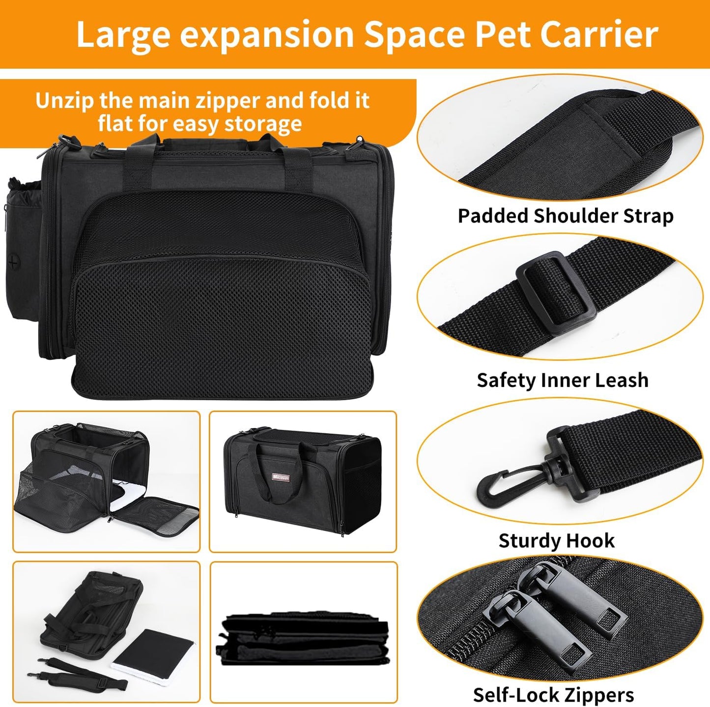 Alioth Cat Carrier, Soft-Sided Mesh Pet Airline Travel Carrier Bag, Portable Small Medium Cats Carrier, Collapsible Breathable Puppy Carrier, Black