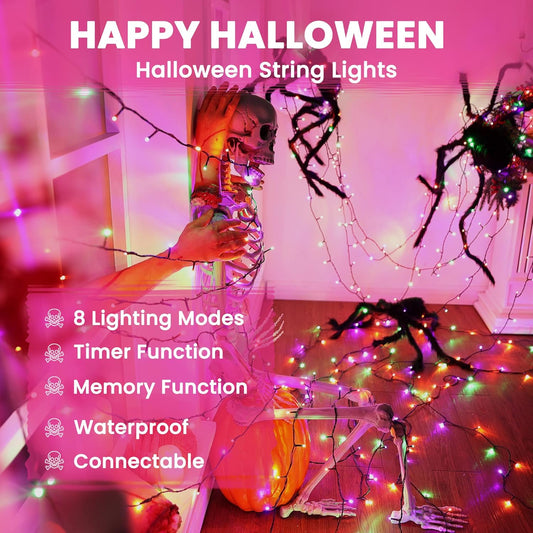 Halloween Lights, 114ft 300 LED Halloween String Lights with 8 Modes, Waterproof Low Voltage Orange & Green & Purple Fairy String Light for Halloween Party, Garden, Indoor Outdoor Halloween Decor - PuriLite
