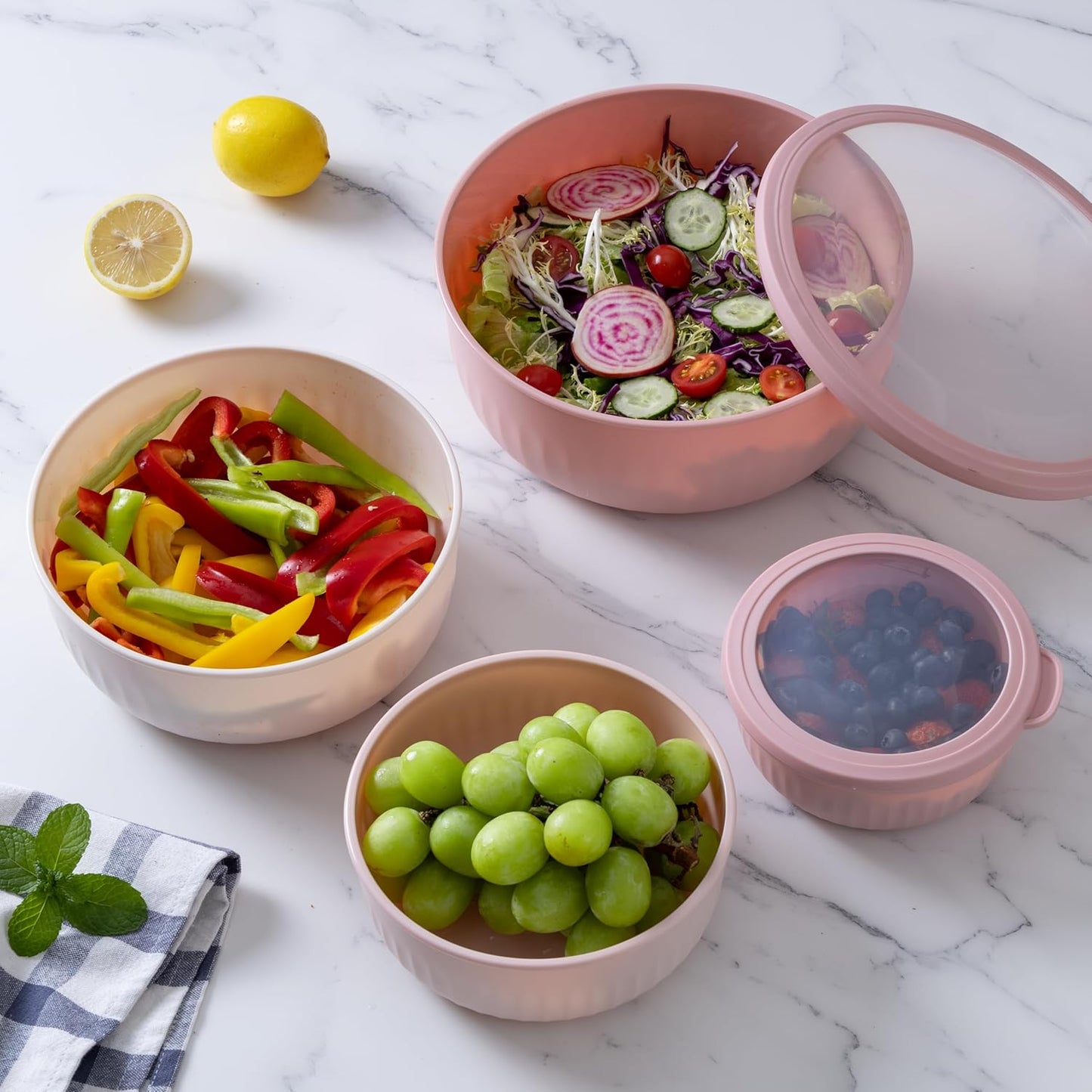 COOK WITH COLOR Prep Bowls with Lids- 8 Piece Nesting Plastic Small Mixing Bowl Set with Lids (Teal Ombre)