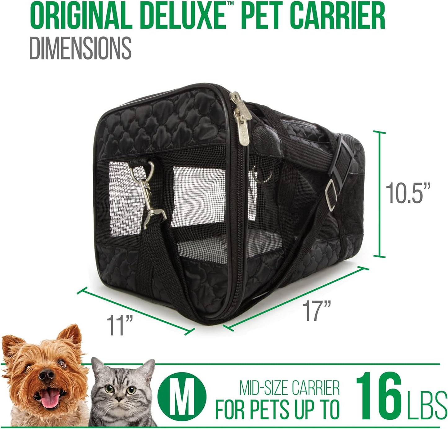 Sherpa Original Deluxe Travel Bag Pet Carrier, Airline Approved & Guaranteed-On-Board - Mesh Panels & Spring Frame, Locking Safety Zippers, Machine Washable Liner - Charcoal Gray, Medium
